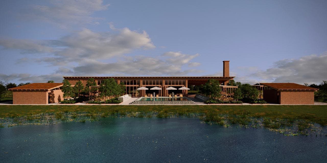Render conceptual de la Casa Club frente al lago